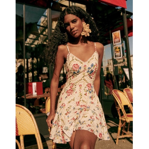 SEZANE x FARM RIO Cream Floral Parrot Eyelet Embroidered Danila Dress *Altered - Picture 6 of 17